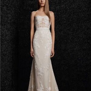 Vera Wang Strapless Hortense White Lace Dress